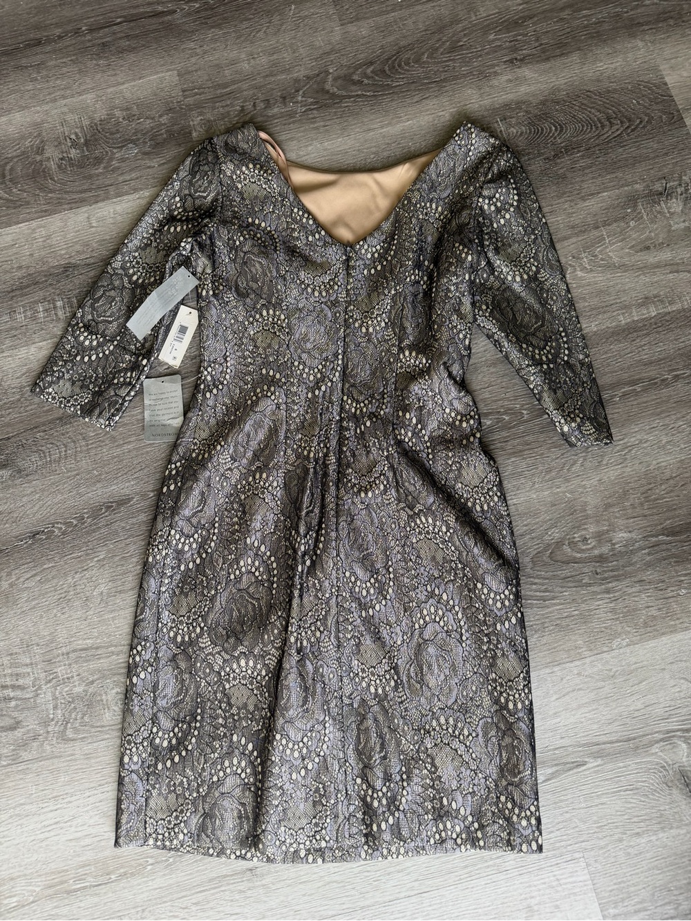 Nordstrom Metallic Lace V-Neck Sheath Dress in Silver